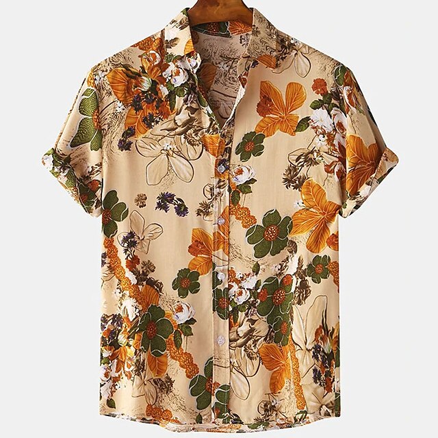 

Men's Shirt Floral Turndown Street Casual Button-Down Print Short Sleeve Tops Casual Fashion Breathable Comfortable Green Yellow