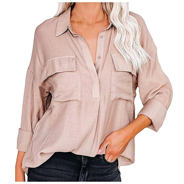 

Women's Blouse Shirt Plain Pocket Button Shirt Collar Casual Streetwear Tops Green White Black