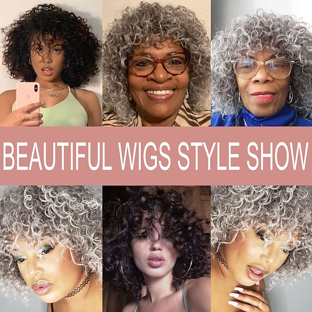 Beauty & Hair Wigs & Hair Pieces | Headband Wigs Hair Series Afro Wigs for Black WomenShort Synthetic Kinky Curly Wig Ombre Gray