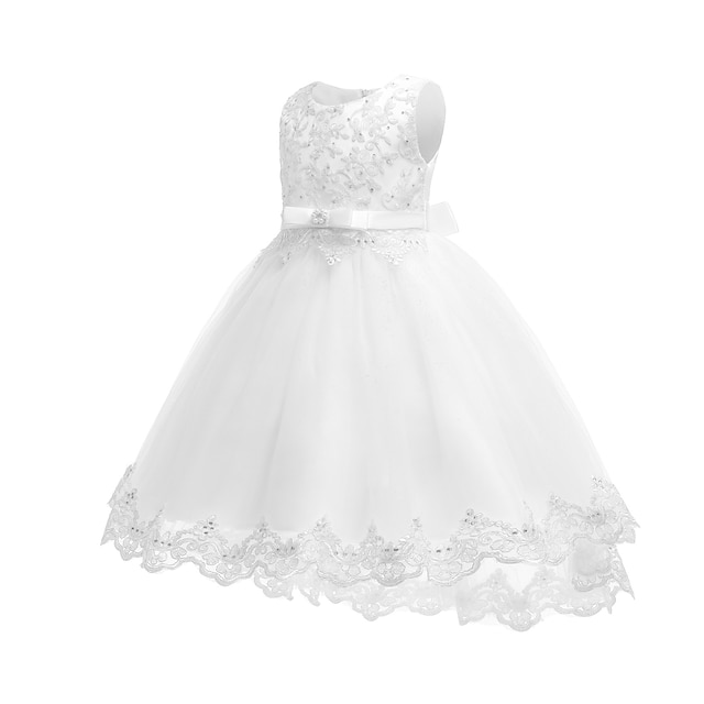 

Kids Little Girls' Dress Floral Flower A Line Dress Christening dress Mesh Print White Pink Rose Red Midi Sleeveless Princess Sweet Dresses Summer Regular Fit 4-13 Years