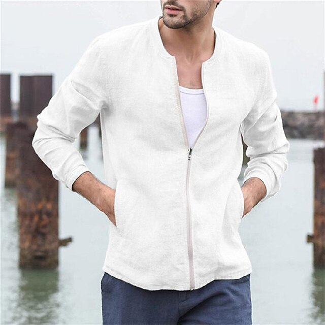 

Men's Jacket Daily Outdoor Fall Spring Regular Coat Regular Fit Windproof Breathable Casual Sports Jacket Long Sleeve Solid Color Classic Pocket White Black Yellow
