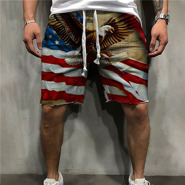 

Men's Designer Casual / Sporty Straight Shorts 3D Print Elastic Waist Knee Length Pants Sports Outdoor Daily Micro-elastic Graphic Prints Eagle Comfort Breathable Mid Waist Red S M L XL XXL