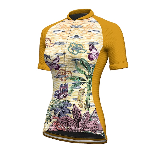 

21Grams Women's Short Sleeve Cycling Jersey Summer Spandex Yellow Butterfly Floral Botanical Bike Top Mountain Bike MTB Road Bike Cycling Quick Dry Moisture Wicking Sports Clothing Apparel