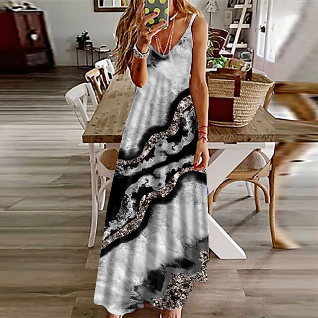 

Women's A Line Dress Maxi long Dress Gray Yellow Sleeveless Color Gradient Print Spring Summer Spaghetti Strap Stylish Casual Vacation 2022 S M L XL XXL 3XL