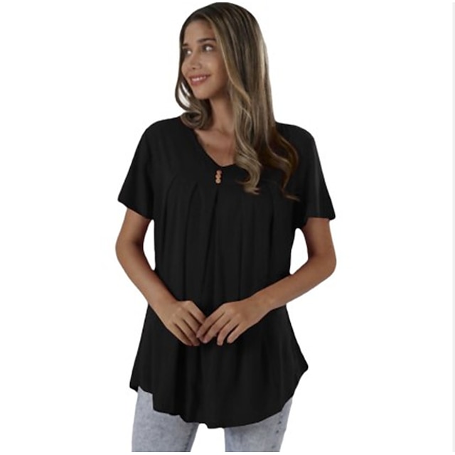 

Women's T shirt Plain V Neck Basic Tops Blue White Black