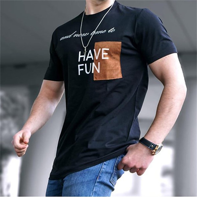

Men's T shirt Hot Stamping Graphic Letter Crew Neck Casual Daily Print Short Sleeve Tops Lightweight Fashion Big and Tall Sports Black