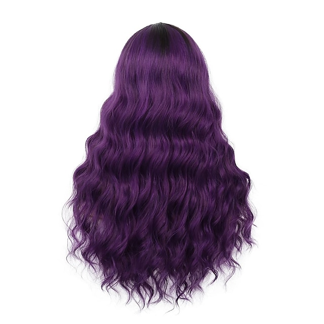 Beauty & Hair Wigs & Hair Pieces | Dark Purple Wigs Ombre Purple Curly Wavy Long Wig For Women Black Roots Natural Cute Colored 