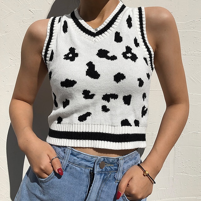 

Women's Crop Top Tank Top Vest Graphic Print V Neck Casual Streetwear Tops White
