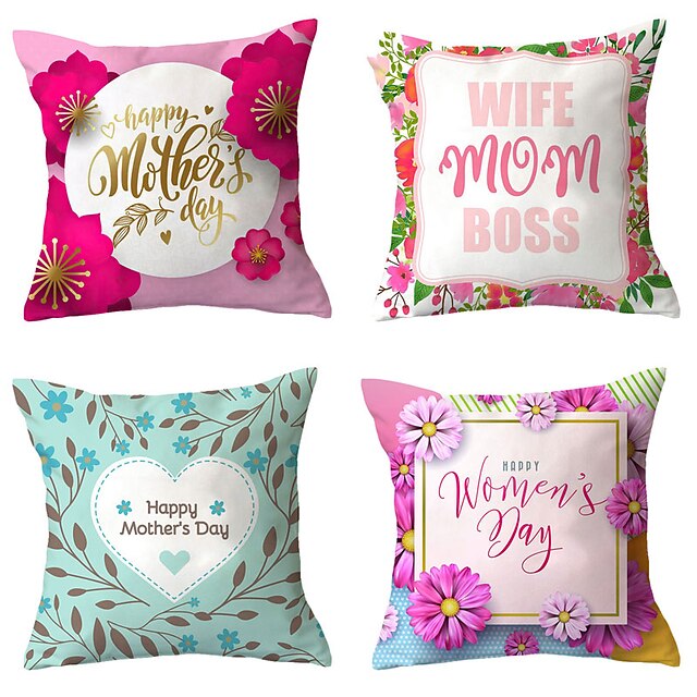 

Mother's Day Double Side Cushion Cover 4PC Soft Decorative Square Throw Pillow Cover Cushion Case Pillowcase for Bedroom Livingroom Superior Quality Machine Washable Indoor Cushion for Sofa Couch Bed Chair