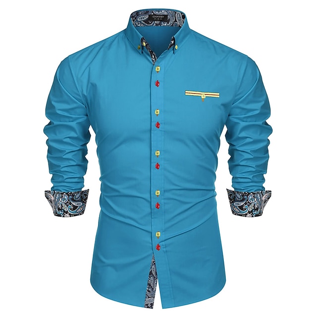 Mens Clothing Mens Shirts | Mens Tuxedo Shirts Print Paisley Turndown Party Street Button-Down Print Long Sleeve Tops Fashion Br