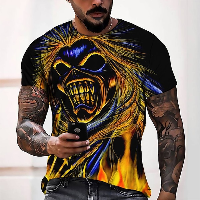 

Men's Tee T shirt 3D Print Graphic Round Neck Casual Daily 3D Print Short Sleeve Tops Fashion Designer Cool Comfortable Orange