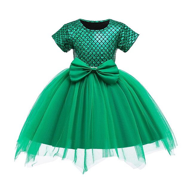 

Toddler Little Girls' Dress Mermaid Tulle Dress Performance Beach Mesh Bow Green Knee-length Short Sleeve Princess Sweet Dresses Children's Day Spring Summer Slim 1-5 Years