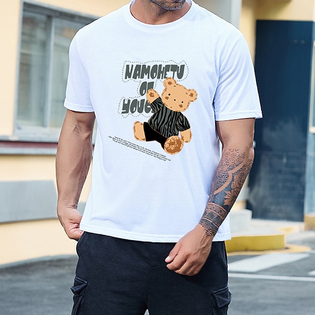 

Men's T shirt Hot Stamping Graphic Prints Toy Bear Crew Neck Street Casual Print Short Sleeve Tops Basic Fashion Designer Big and Tall White Khaki Red
