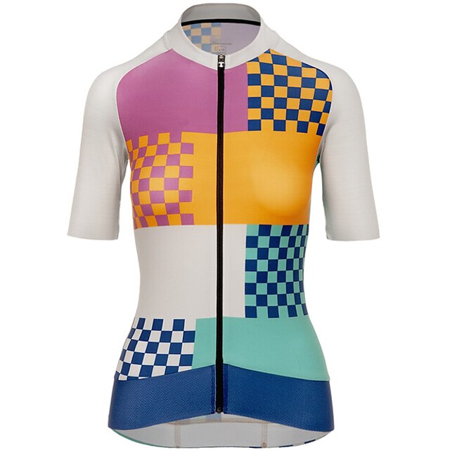 

21Grams Women's Short Sleeve Cycling Jersey Summer Spandex Yellow Plaid Checkered Bike Top Mountain Bike MTB Road Bike Cycling Quick Dry Moisture Wicking Sports Clothing Apparel / Athleisure