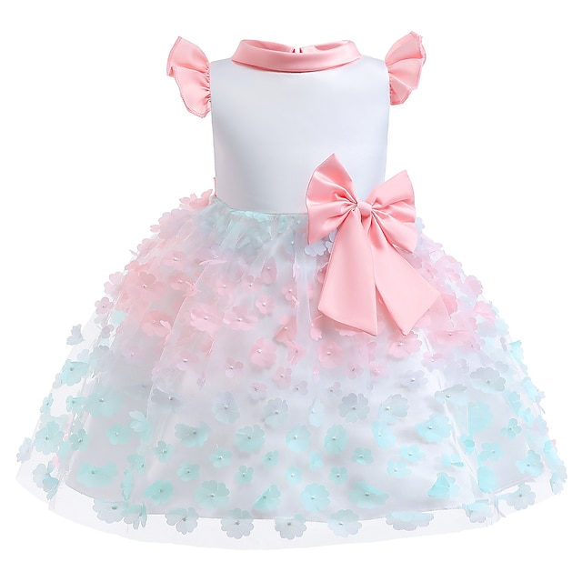 

Kids Little Girls' Dress Flower Sheath Dress Party Birthday Bow Pink Knee-length Short Sleeve Princess Sweet Dresses Spring Summer Slim 1 PC 3-10 Years