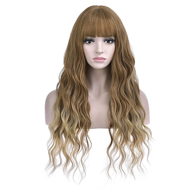 Beauty & Hair Wigs & Hair Pieces | Blue Wig with Bangs Long Curly Wavy Wig Mixed Blue Hair Wig 28 Inches Women Girls Synthetic H