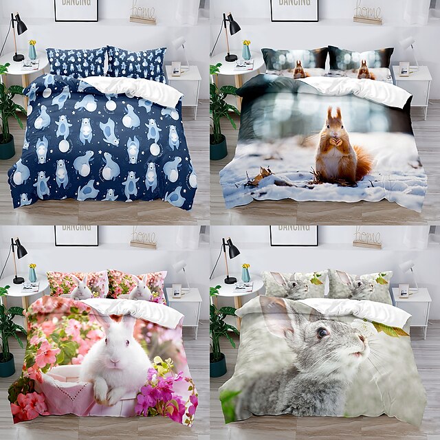 

Easter Rabbit 3-Pieces Duvet Cover Set Hotel Bedding Sets Kids Comforter Cover with Soft Microfiber for Easter Decor, Include 1 Duvet Cover, 2 Pillowcases(1 Pillowcase for Twin/Single)