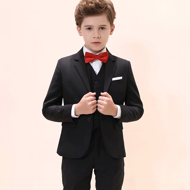 Baby & Kids Boys Clothing | Kids Boys Suit & Blazer Clothing Set 7 pieces Long Sleeve Black Solid Color Bow Party Indoor Formal 