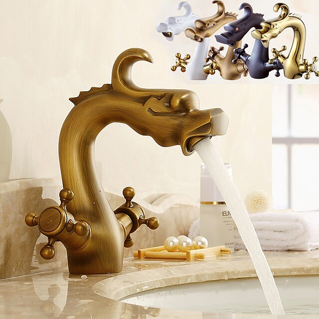  Bathroom Sink Faucet - Classic Antique Brass Centerset Two Handles One HoleBath Taps
