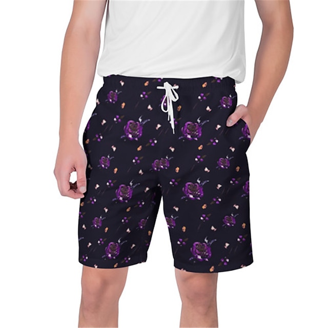 

Men's Streetwear Hawaiian Shorts Beach Shorts 3D Print Elastic Drawstring Design Short Pants Casual Daily Graphic Geometry Breathable Soft Mid Waist Black / White Blue Black Purple S M L XL XXL