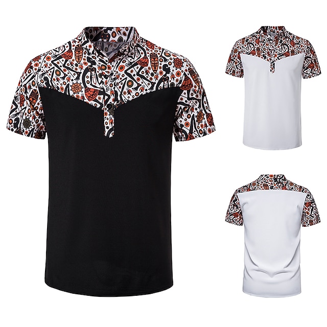 

Men's Shirt Print Graphic Plus Size Stand Collar Daily Short Sleeve Tops Fashion White Black