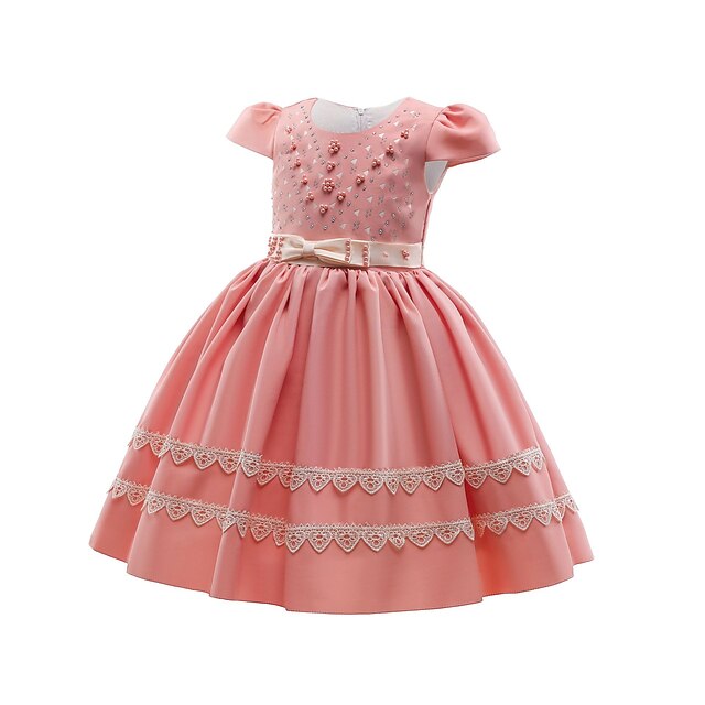 

Kids Little Girls' Dress Geometric A Line Dress Christening dress Mesh Print Pink Wine Fuchsia Midi Short Sleeve Princess Sweet Dresses Summer Regular Fit 3-10 Years