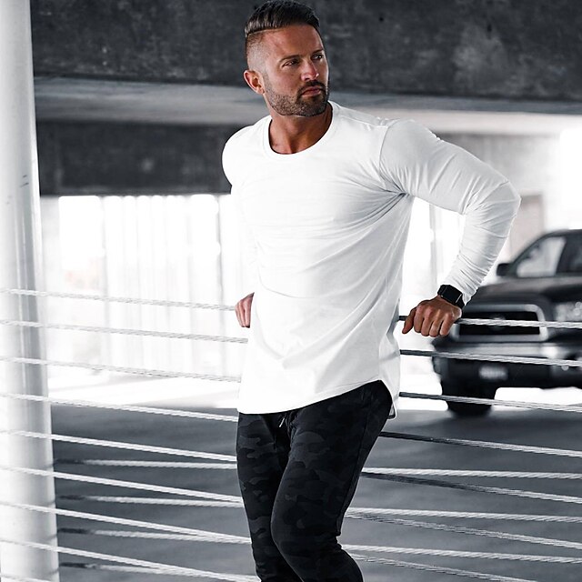

Men's T shirt Solid Colored Crew Neck Daily Sports Long Sleeve Tops Simple Fashion Comfortable White Black Gray