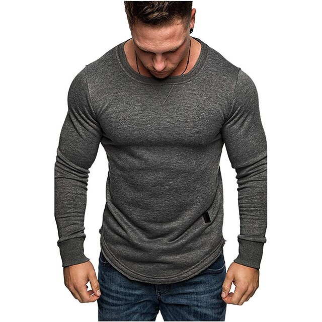 

Men's T shirt Solid Color Crew Neck Street Casual Long Sleeve Tops Casual Fashion Classic Comfortable Wine Black Gray