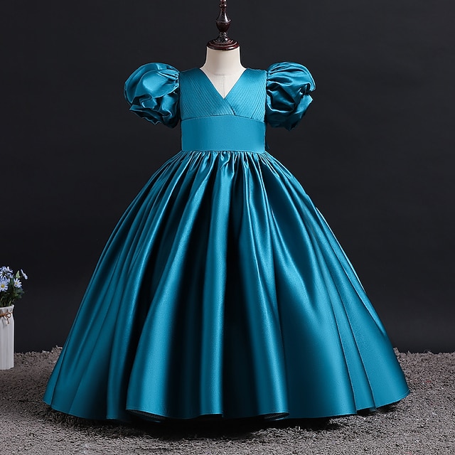 

Kids Toddler Little Girls' Dress Plain Skater Dress Party Birthday Puff Sleeve Blue White Wine Maxi Short Sleeve Elegant Beautiful Dresses Children's Day Spring Summer Slim 3-10 Years