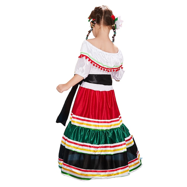 Toys & Hobbies Cosplay & Costumes | Mexican Masquerade Traditional Dress Kids Girls Cosplay Vintage Dress Cinco de Mayo Fiesta C