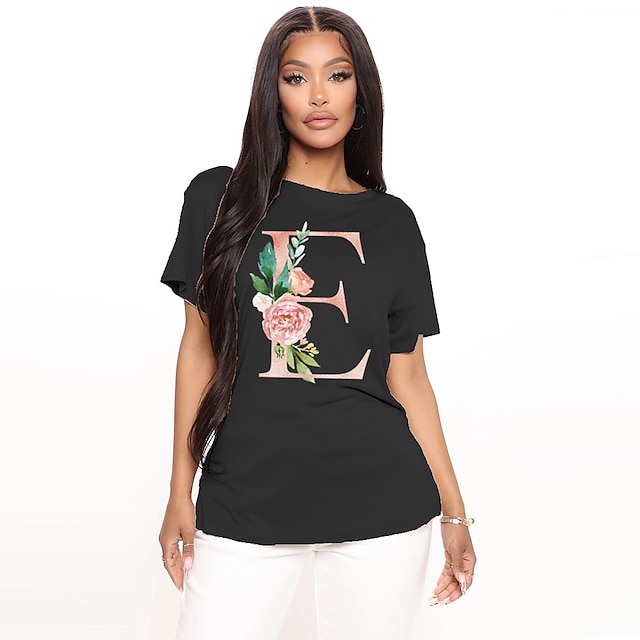 

Women's T shirt Graphic Rose Letter Print Round Neck Basic Tops 100% Cotton Green Blue White