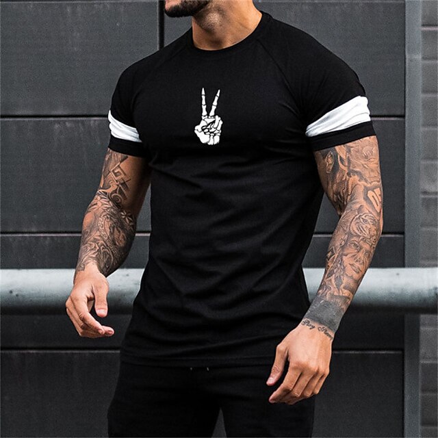 

Men's T shirt Hot Stamping Graphic Gesture Crew Neck Casual Daily Print Short Sleeve Tops Lightweight Fashion Big and Tall Sports Black