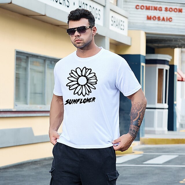 

Men's T shirt Hot Stamping Floral Graphic Prints Crew Neck Street Casual Print Short Sleeve Tops Basic Fashion Designer Big and Tall White Black Khaki