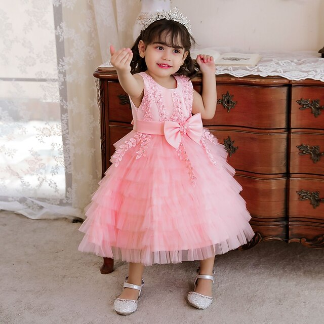 

Toddler Little Girls' Dress Plain Tulle Dress Party Daily Beaded Mesh Bow Green Pink Gold Knee-length Sleeveless Elegant Cute Dresses Children's Day Spring Summer Slim 1-4 Years