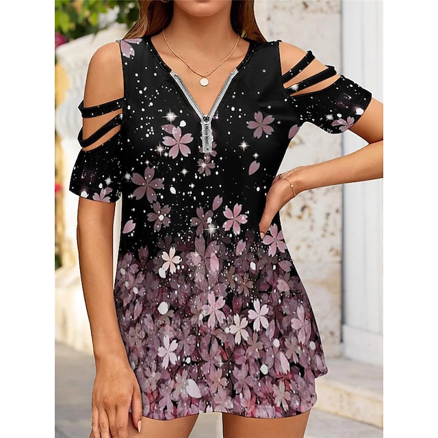 

Women's A Line Dress Short Mini Dress Blue Gray Purple Yellow Light Blue Short Sleeve Floral Color Gradient Hollow Out Print Spring Summer V Neck Elegant Casual Vacation 2022 S M L XL XXL 3XL