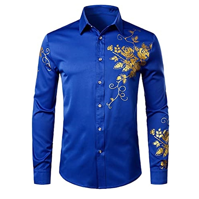 Mens Clothing Mens Shirts | Mens Shirt Floral Turndown Street Casual Button-Down Long Sleeve Tops Casual Fashion Breathable Comf