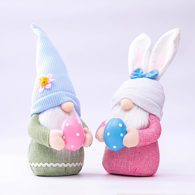 Home & Garden Home Decor | Easter Pink Ear Plaid Rabbit Dwarf Doll Fairy Doll Ornaments Household Decoration Products - XR18988