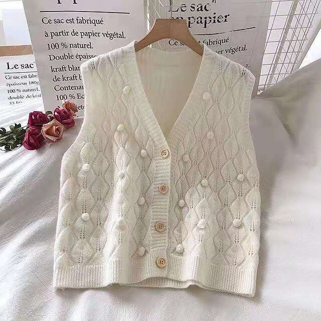 

Women's Cardigan Knitted Button Pure Color Stylish Elegant Casual Sleeveless Sweater Cardigans V Neck Spring Summer Green White Black