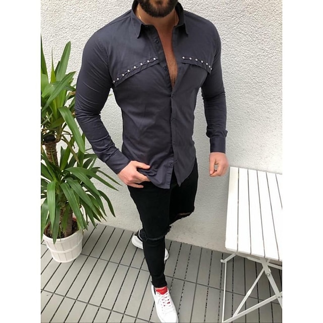 

Men's Shirt Solid Colored Turndown Party Casual Button-Down Long Sleeve Tops Casual Vintage Streetwear Green White Black
