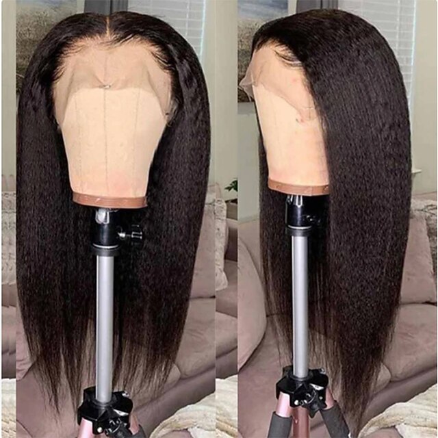 

Synthetic Lace Wig Yaki Style 20 22 24 inch Black with Baby Hair 132.5 lace front Wig Women's Wig Black / Daily Wear