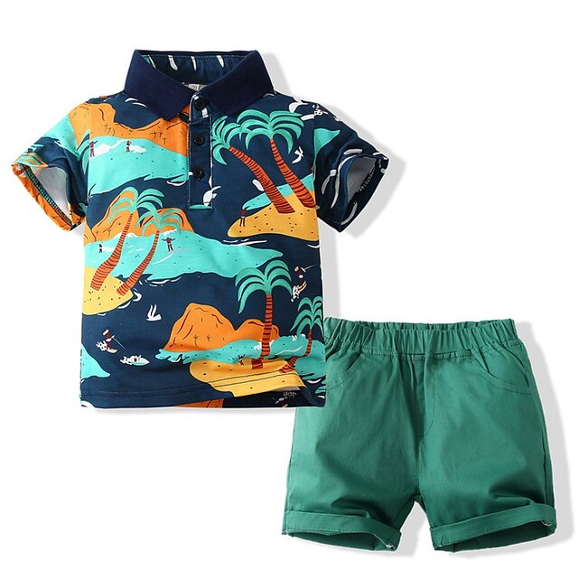 

Kids Boys T-shirt Shorts Clothing Set 2 Pieces Short Sleeve Green Print Palm Tree Print Indoor Outdoor Casual Daily Regular 1-5 Years