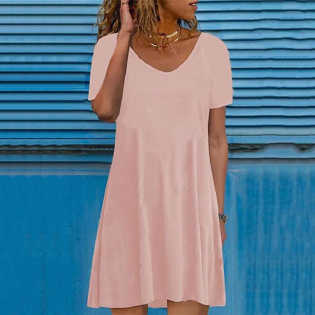 

Women's T Shirt Dress Tee Dress Short Mini Dress White Black Pink Short Sleeve Pure Color Ruched Spring Summer V Neck Casual 2022 S M L XL XXL