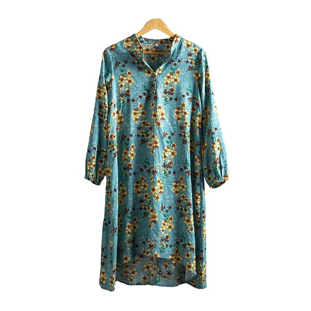

Women's Plus Size Tops Blouse Shirt Floral Long Sleeve V Neck Vintage Daily Cotton Spring Blue