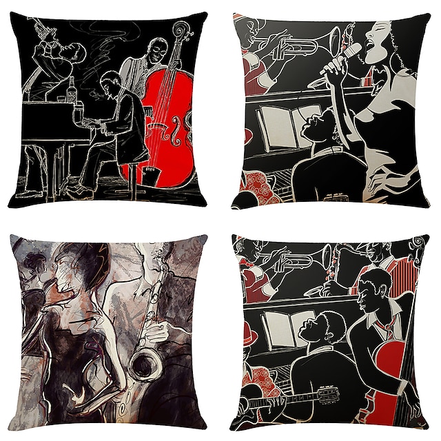 

Vintage Musician Double Side Cushion Cover 4PC Soft Decorative Square Throw Pillow Cover Cushion Case Pillowcase for Bedroom Livingroom Superior Quality Machine Washable Indoor Cushion for Sofa Couch Bed Chair