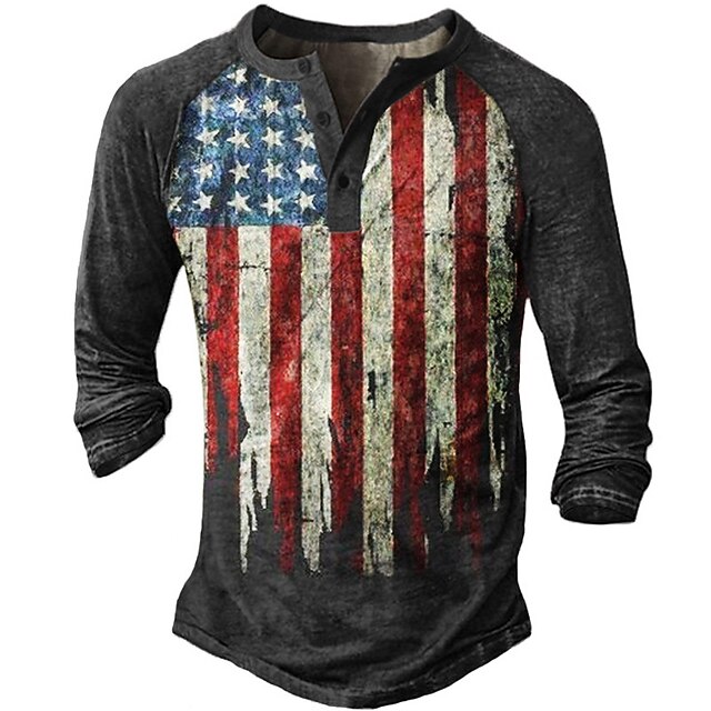 

Men's Henley Shirt Tee T shirt 3D Print Graphic National Flag Plus Size Henley Casual Daily Button-Down Print Long Sleeve Tops Casual Retro Designer Military Red