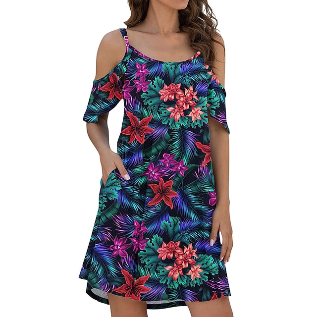 

Women's A Line Dress Short Mini Dress Green Black Yellow Half Sleeve Floral Cold Shoulder Print Spring Summer Spaghetti Strap Casual Modern 2022 S M L XL XXL