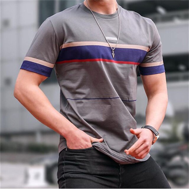 

Men's T shirt Patchwork Crew Neck Casual Daily Short Sleeve Tops Lightweight Fashion Big and Tall Sports Gray