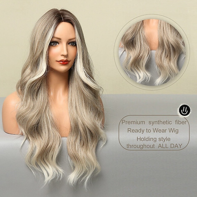 Beauty & Hair Wigs & Hair Pieces | Gradient Brown Wig Women Long Wavy Wig Mid Wavy Wig Synthetic Heat Resistant Party Wig - FE97