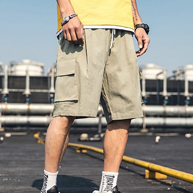 

Men's Stylish Casual / Sporty Shorts Cargo Shorts Elastic Waist Multiple Pockets Knee Length Pants Sports Outdoor Daily Solid Color Comfort Breathable Mid Waist Army Green Light gray Dark Gray M L XL