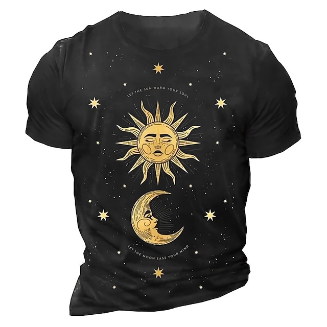 

Men's Unisex T shirt 3D Print Graphic Prints Moon Sun Crew Neck Street Daily Print Short Sleeve Tops Casual Designer Big and Tall Sports Black